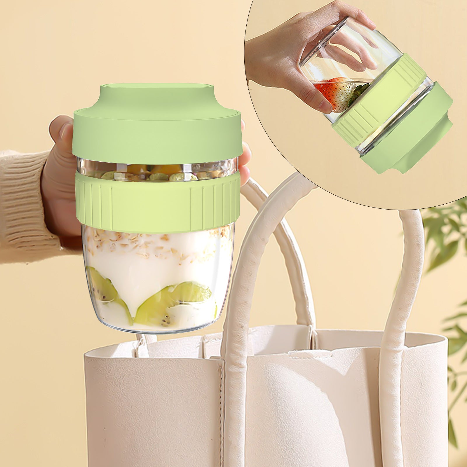 Linkidea Overnight Oats Containers with Lids, 19.2 oz Airtight Plastic Yogurt Cups with Spoons and Lids, Portable Overnight Oats Container for Milk, Cereal, Fruit, Yogurt, Fits Work/Picnic (Green)