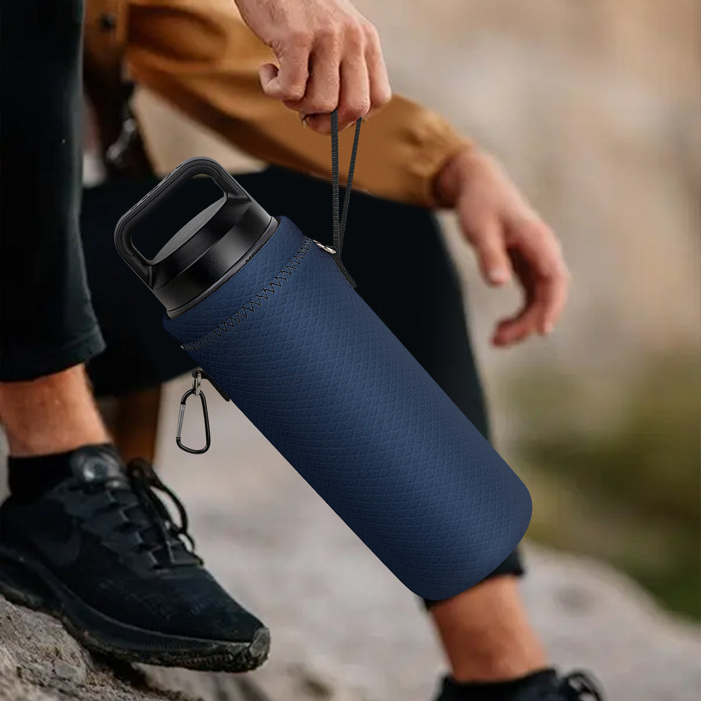 Linkidea Water Bottle Carrier with Strap Compatible with YETI Rambler Bottle 26oz/36oz, Waterbottle Sling Bag Holder with Shoulder Strap, Navy Blue