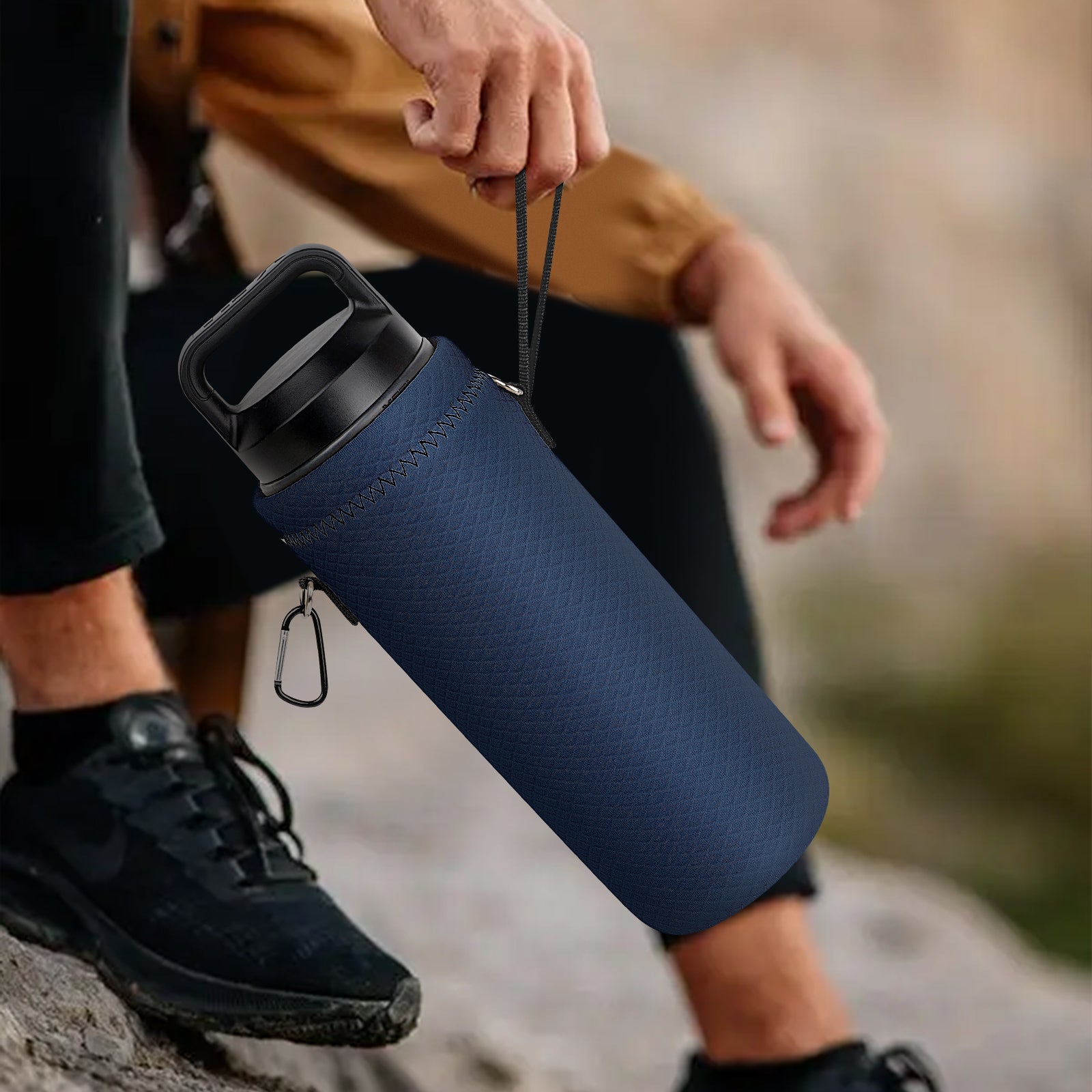Linkidea Water Bottle Carrier with Strap Compatible with YETI Rambler Bottle 26oz/36oz, Waterbottle Sling Bag Holder with Shoulder Strap, Navy Blue
