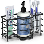 Linkidea Electric Toothbrush Holder, Stainless Steel Bathroom Storage Organizer Stand Rack, Ventilated Countertop 6 Slots for Toothpaste, Cleanser, Comb, Razor (Black)
