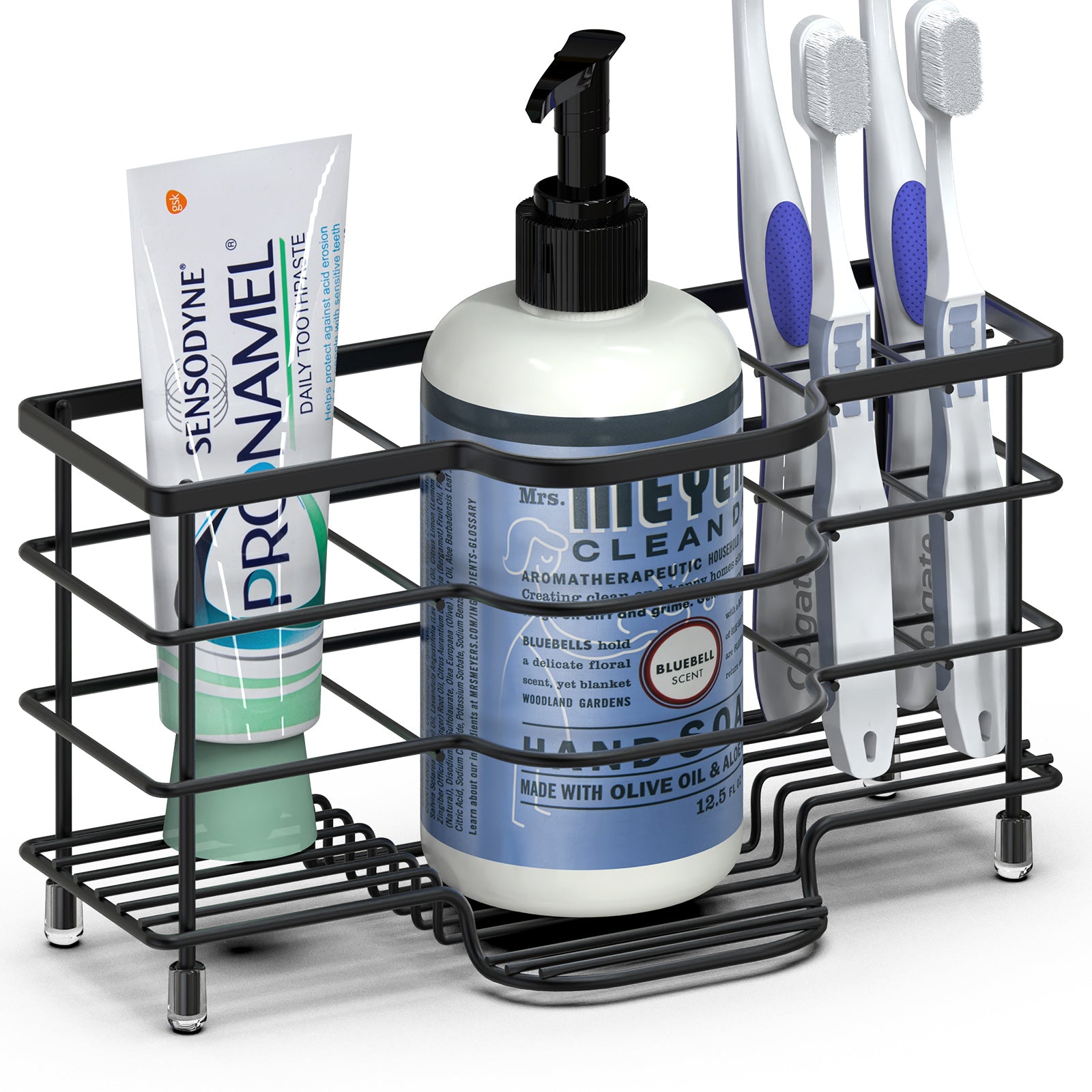 Linkidea Electric Toothbrush Holder, Stainless Steel Bathroom Storage Organizer Stand Rack, Ventilated Countertop 6 Slots for Toothpaste, Cleanser, Comb, Razor (Black)