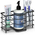 Linkidea Electric Toothbrush Holder Stand, Stainless Steel Bathroom Storage for Toothpaste, 6 Slots Ventilated Countertop Organizer for Cleanser, Comb, Razor (Black)