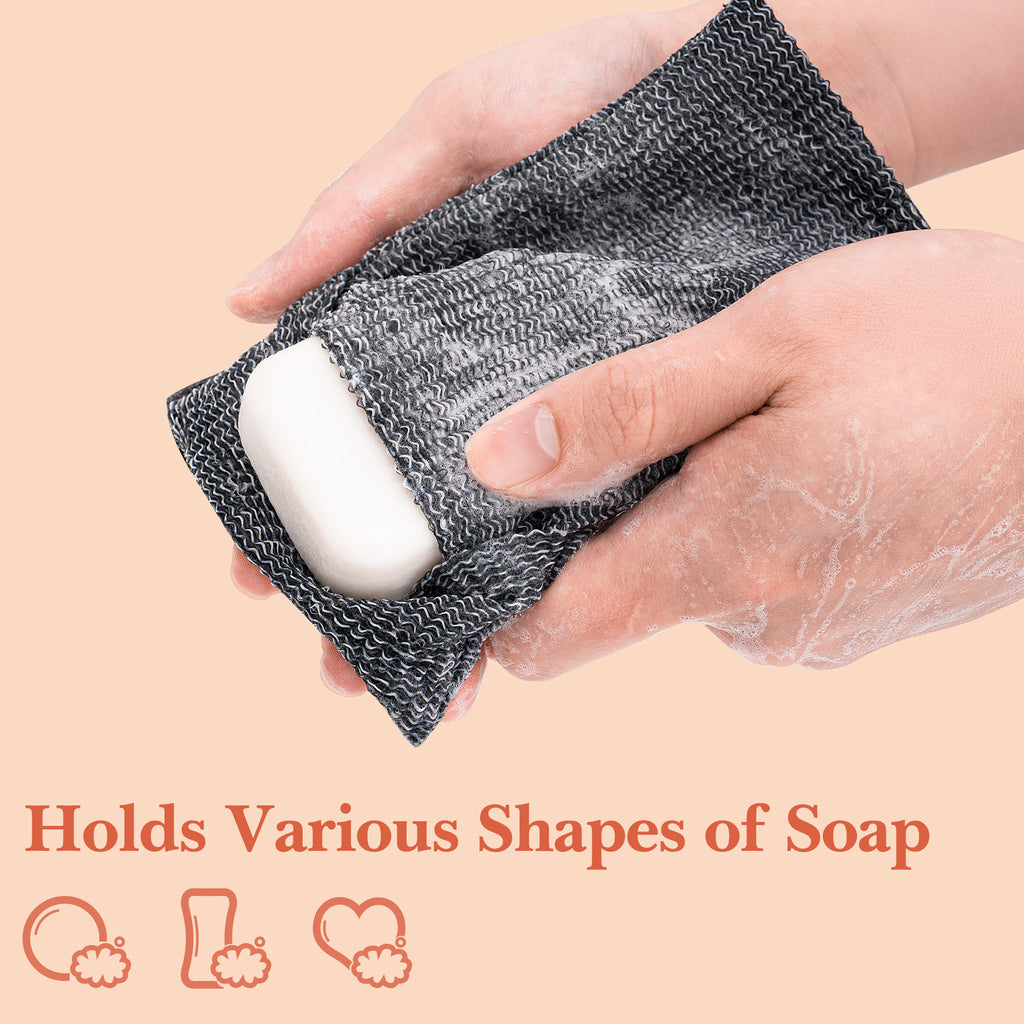 Linkidea 5 Pack Soap Saver Pouch with Hand Loop, Exfoliating Mesh Body Sponge Scrubber, Soap Bar Foaming Lather Pocket for Shower Bath