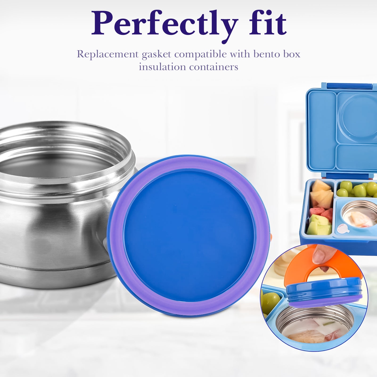 Linkidea 6 Pcs Silicone Seal Replacement, Round Exact Fit Lid Seal Gasket Compatible with OmieBox, Leakproof Food Safe Parts & Accessories for Bento Box (Purple)