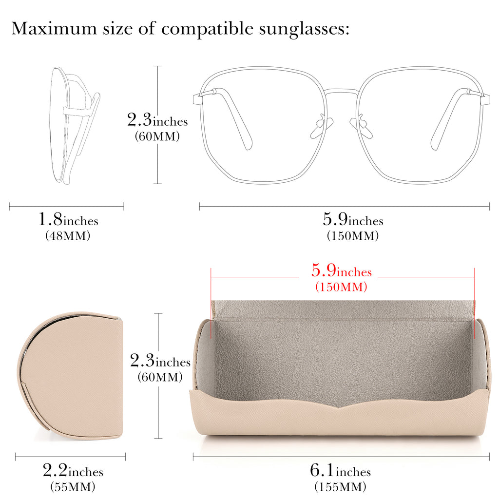 Extra Large Hard Shell Sunglasses Case, Vegan Leather Sun Glasses Storage Organizer Compatible with Rayban RBS0101S/RB8097/RB8089 (XL / Beige)