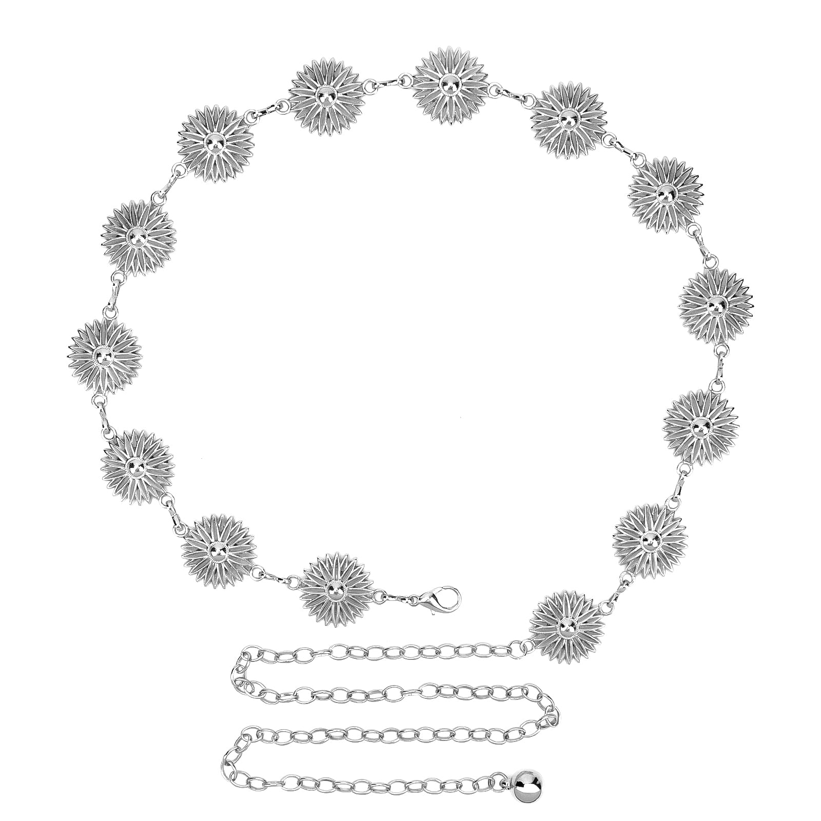 Plus Size Chain Belt for Women, Max 59 Inch Adjustable Extra Large Chunky Belt Chain for Dresses, Party, Casual Wear, Fashion Jewelry Accessory (Silver, Daisy Style)