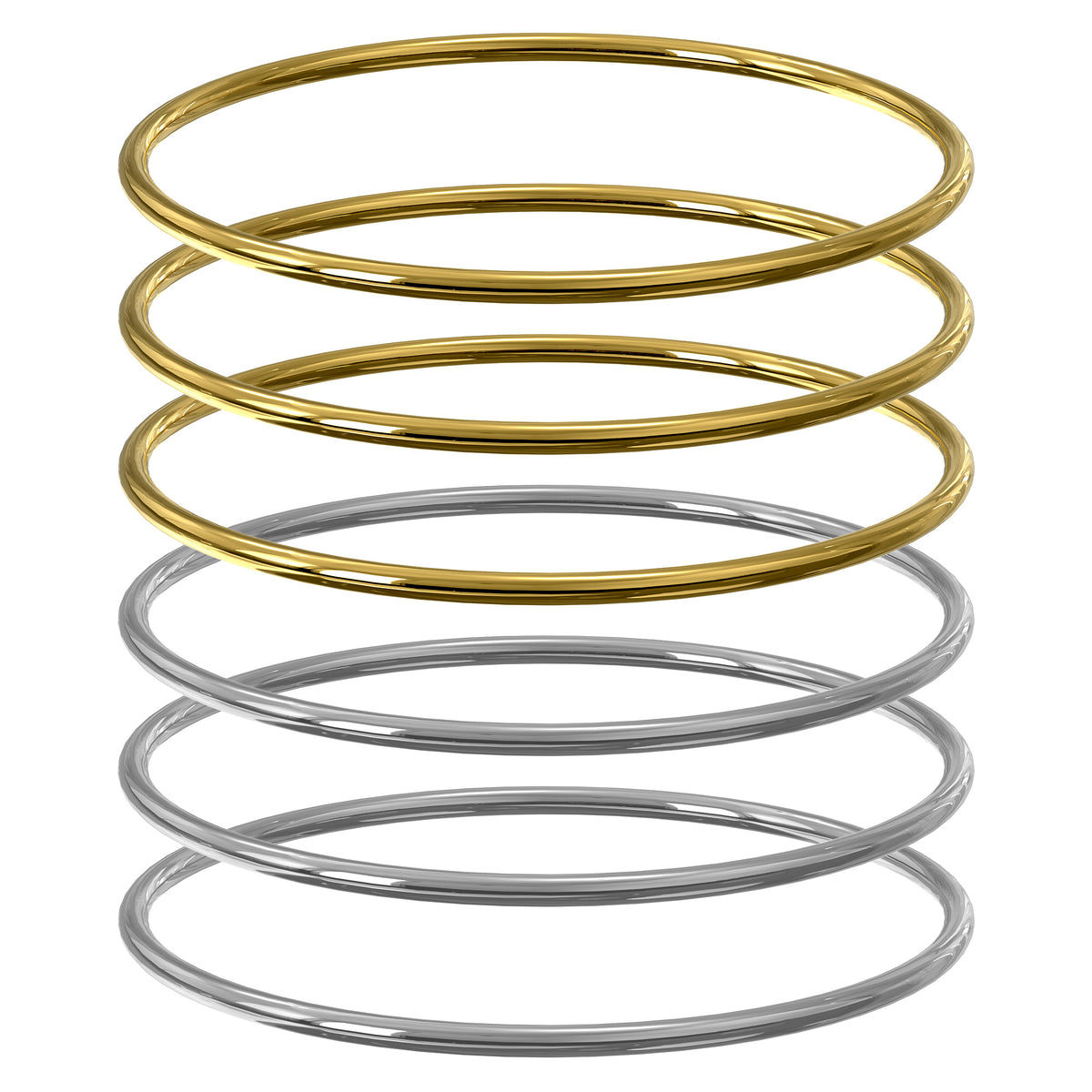 Plus Size Bangle Bracelets Set for Women, Set of 6 Stainless Steel Extra Large Round Gold & Silver Bangles Fashion Accessories, 9.8 Inches (XXL)