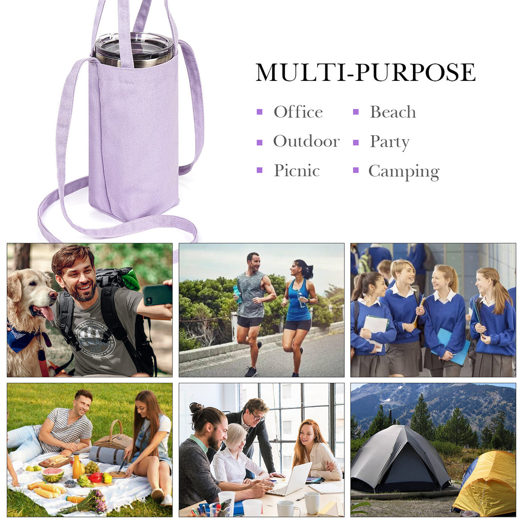 Linkidea Tumbler Carrier with Strap Compatible with YETI Rambler Tumbler 30oz, IRON °FLASK Classic Tumbler 2.0 20oz/24oz/32oz, Waterbottle Sling Bag Holder Shoulder Strap, Light Purple