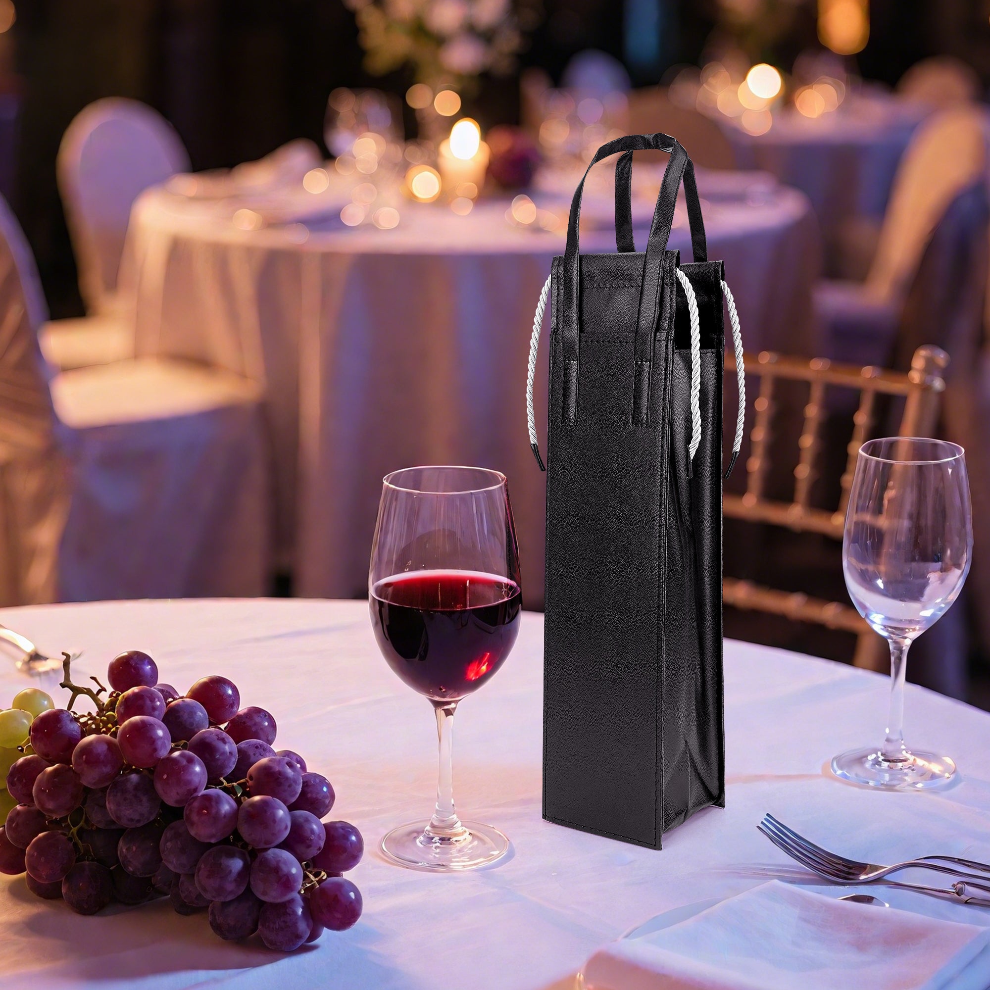 Linkidea Single Luxury Wine Gift Bag, Vegan Leather Wine Tote with Handle for Gifting, Business, Festive Occasions (Black)