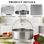 Linkidea 304 Stainless Steel Steamer Basket with Handle and Legs, Multi-Purpose Steaming Rack for Rice Cookers Pots, Compatible with Tiger JBV-A10U, Zojirushi NS-WAC10, Aroma ARC-6106