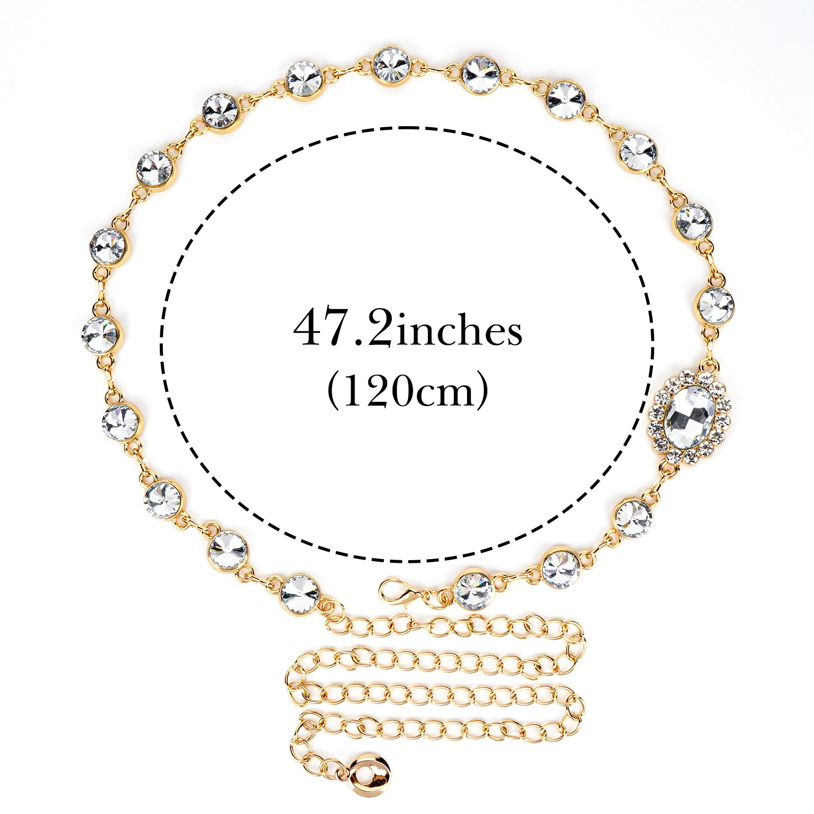 Plus Size Chain Belt for Women, Metal Chain Belt Women Belly Waist Chains, Extra Long Body Chain, 47.2 Inch Adjustable Chunky Belt Chain (Gold)
