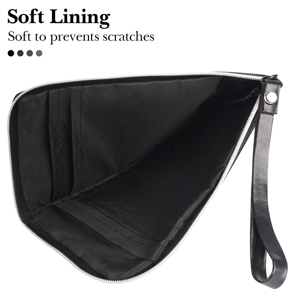 Large Sunglasses Pouch Case, Black Vegan Leather Eyewear Organizer Soft Bag Compatible with CELINE CL40227U Versace VE4395 Gucci GG0595S GG0875S