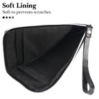 Large Sunglasses Pouch Case, Black Vegan Leather Eyewear Organizer Soft Bag Compatible with CELINE CL40227U Versace VE4395 Gucci GG0595S GG0875S