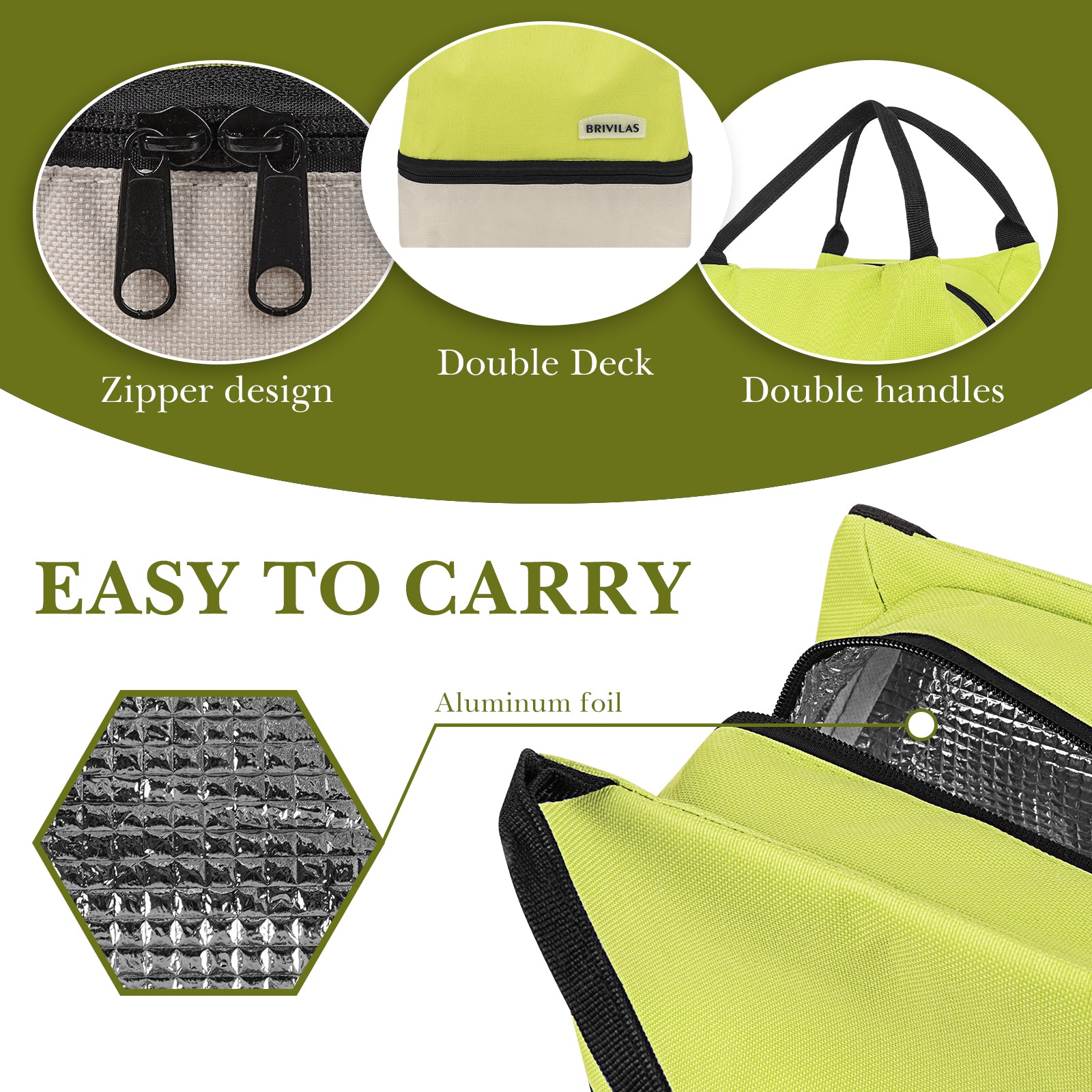 Linkidea Encrypted Oxford Cloth Lunch Bag, Large Capacity Reusable Insulated Lunch Bag for Picnic or Travel, Compatible with B.Box, Sunhanny, Pedeco, QQKO, Xgxn Lunch Box (Green)