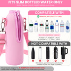 Linkidea Disposable Water Bottle Carrier with Strap Compatible with Smartwater 16.9/20Fl Oz, Insulated Neoprene Plastic Bottled Water Cover Holder with Clip for Backpack (Pink)