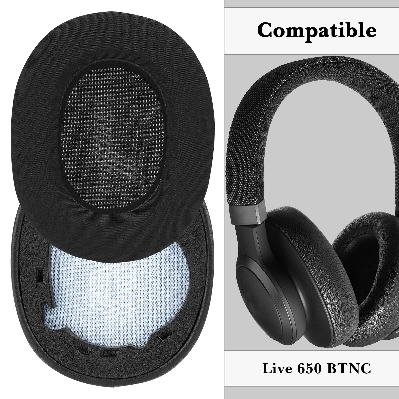 Linkidea Replacement Ear Pads Compatible with JBL Lifestyle E65 BTNC, Duet NC, Live 650 BTNC, Live 660 BTNC Headphones, Headset Earpads (Cooling-Gel / Black)