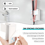 Linkidea Wall Mount Curling Iron Holder, Stainless Steel Hair Straightener Storage, Adhesive Hair Dryer Rack, Bathroom Organizer for Flat Iron, Curling Wand (White)