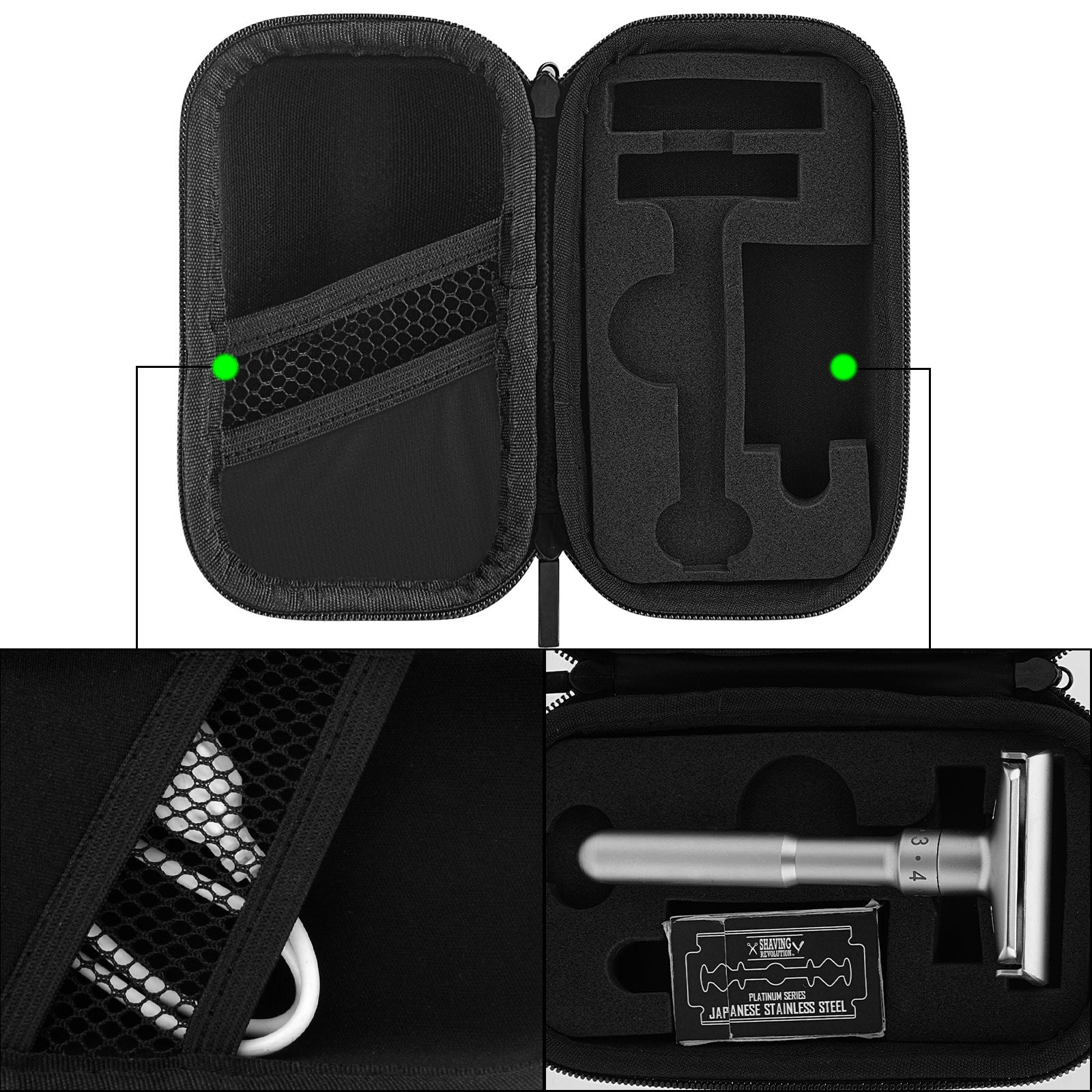 Linkidea Durable Hard Shell Shaving Travel Case, Storage Box for Short/Long Handled Razor Blades & Accessories, Compatible with Merkur, Vikings, WEISHI Double Edge Safety Razors (Black)