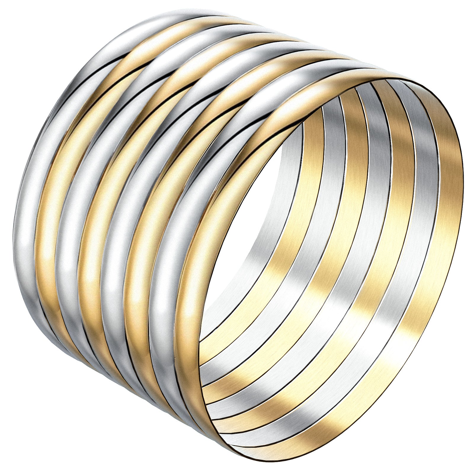 70 mm (2.76") Bangle Set for Women, 6 mm Wide Gold & Silver -Tone Stainless Steel Stackable Bracelets - Fits Palm Width up to ~100 mm