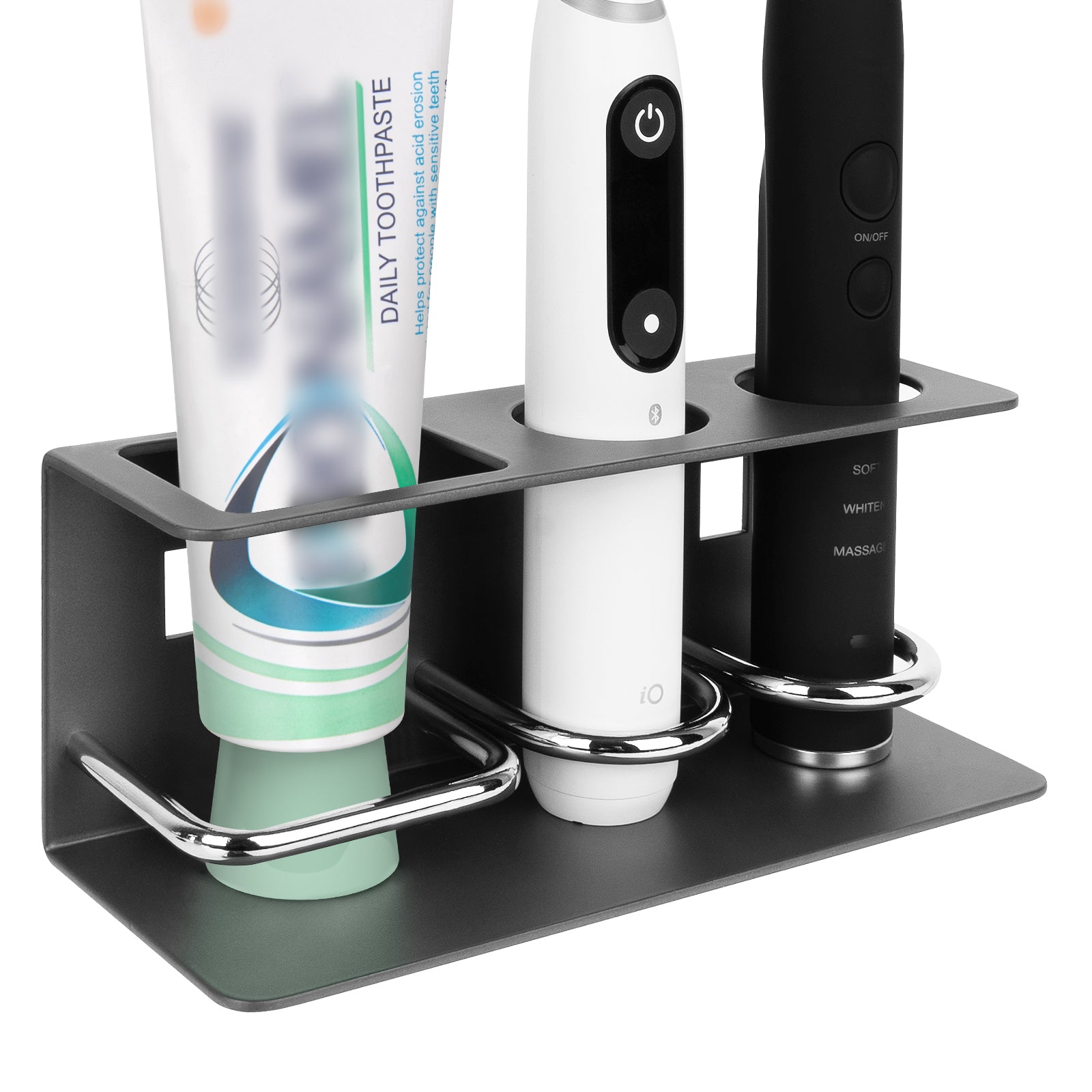 Linkidea Wall Mount Electric Toothbrush Holder for Bathroom, Aluminum Self Adhesive Tooth Brush Organizer Hanger Compatible with Oral-B iO Series, Philips Sonicare, 7AM2M, Aquasonic(Black)