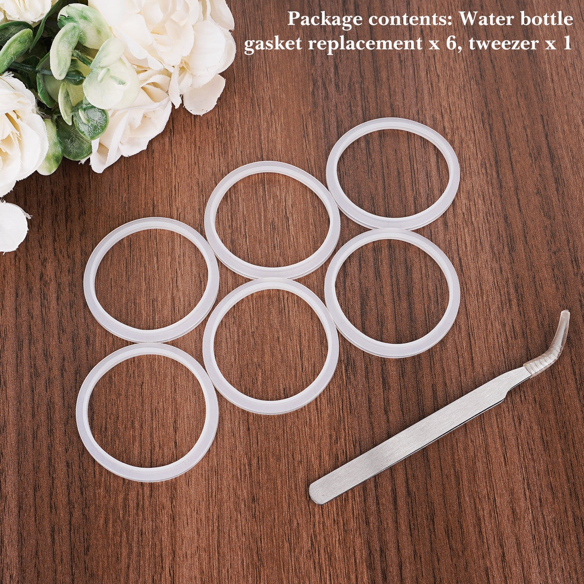 Linkidea 6 Pack Water Bottle Gasket Replacement Compatible with Hydroflask Wide Mouth Bottle Series 20/24/32/40oz, Silicone O Ring Leak Proof Rubber Seal with Tweezer for Bottle Lid, Clear