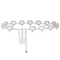 Plus Size Chain Belt for Women, Silver Metal Chain Belt Women Belly Waist Chains, Extra Long Body Chain, 47 Inch Adjustable Chunky Belt Chain (Love Buckle Style)