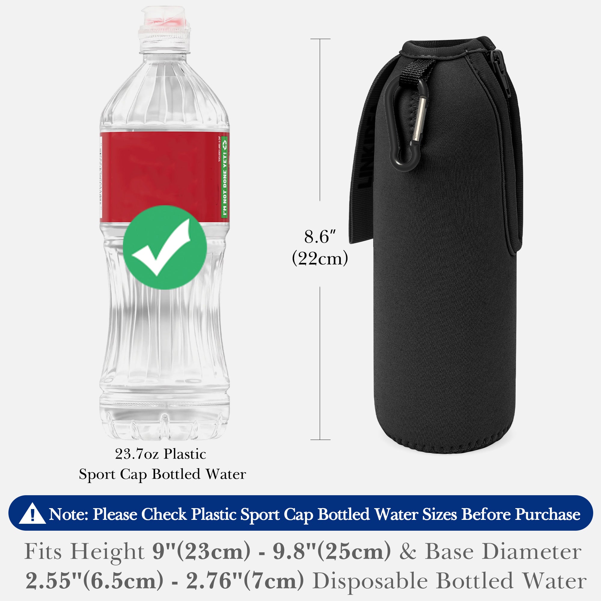 Linkidea Disposable Sport Cap Water Bottle Sleeve Compatible with 23.7 Fl Oz Arrowhead, Insulated Neoprene Plastic Bottled Water Cover with Lockable Zipper, Black