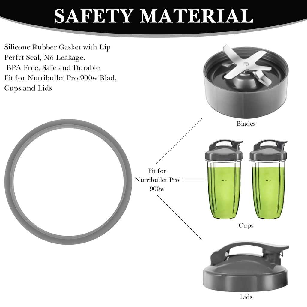 Linkidea 6 Pcs Blender Replacement Parts, Silicone Gasket Exact Fit Lid with Changing Tool, Compatible with NutriBullet Blenders 600W/900W (Grey)