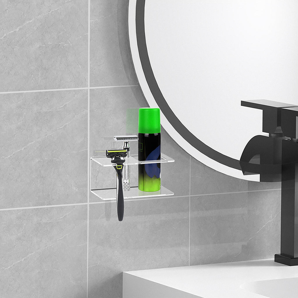 Linkidea Wall Mount Razor & Shaving Cream Holder, Shaver Gel Storage Organizer for Bathroom, Compatible with Vikings Blade Chieftain, Merkur Classic MK-23C (White)