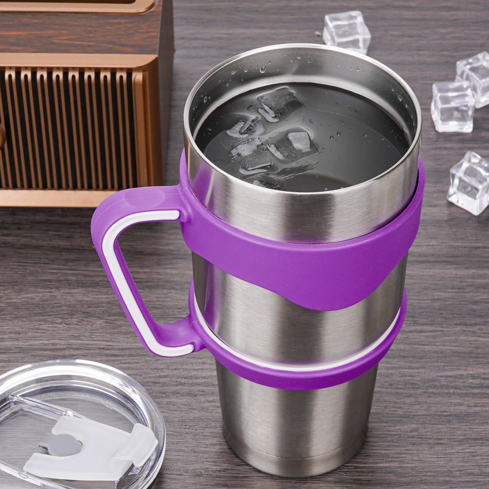 Linkidea Tumbler Handle Compatible with 30oz YETI Rambler, OZARK TRAIL Tumbler, Portable Anti Slip Travel Mug Grip, Purple