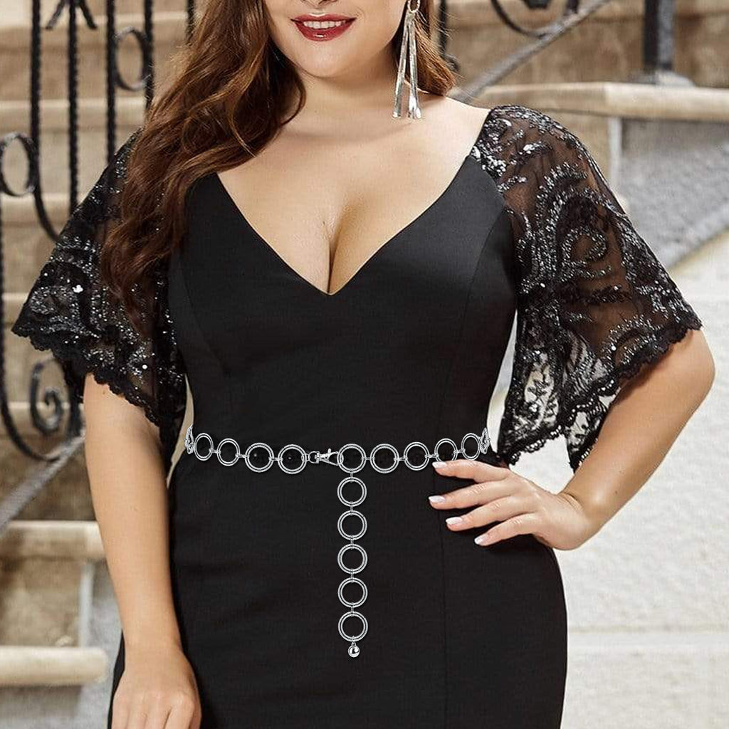 Plus Size Chain Belt for Women, Metal Chain Belt Women Belly Waist Chains, Extra Long Body Chain, 51 Inch Adjustable Chunky Belt Chain (Threaded Ring, Silver)