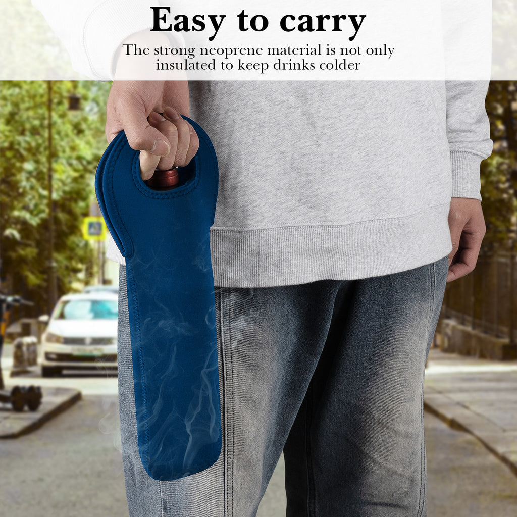 Linkidea Insulated Cooler Bag for Travel, Portable Waterproof Neoprene Grape Wine Bottle Tote, Picnic Beverage Holder with Secure Grip, Compatible with 750 ML Wine Bottle (Blue)