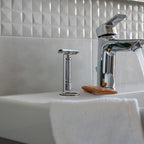 Linkidea Short Handle Safety Razor Stand, Stainless Steel Shaving Razor Holder, Deluxe Men's Travel Shaver Stand, ONLY Compatible with Razor Handle Less Than 3.5'' (Silver/Polished Chrome)