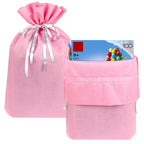 Linkidea 4 Pack Reusable Drawstring Gift Bags, Fabric Party Favor Bags for Birthday, Christmas & Holiday, Toy Storage Pouch for Building Blocks, Bricks & Goodie Bags (Pink)