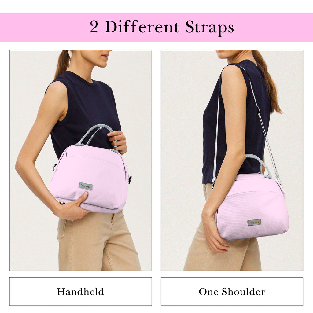 Linkidea Lunch Bag for Adult, Canvas Insulated Lunch Bag with Two Carrying Mode, Large Capacity Lunch Tote Bag with Zipper Fits Daily Use, Compatible with Bentgo, Ello, Natraprow, Iteryn (Pink)
