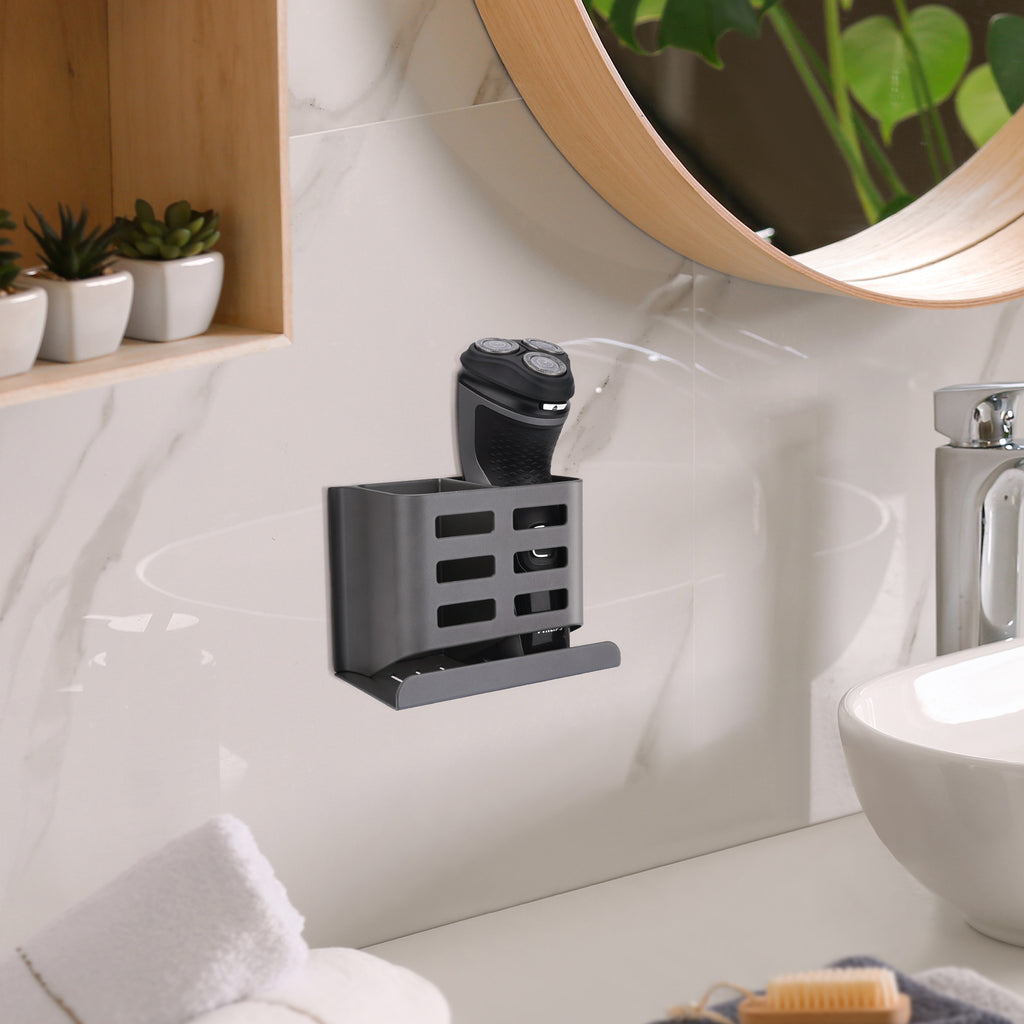 Linkidea Aluminum Electric Shaver Holder, Wall Mount Razor Stand, Compatible with Philips Norelco Shaver 2400 & 3600, Bathroom Organizer, Rust-Resistant Adhesive Storage (Grey)
