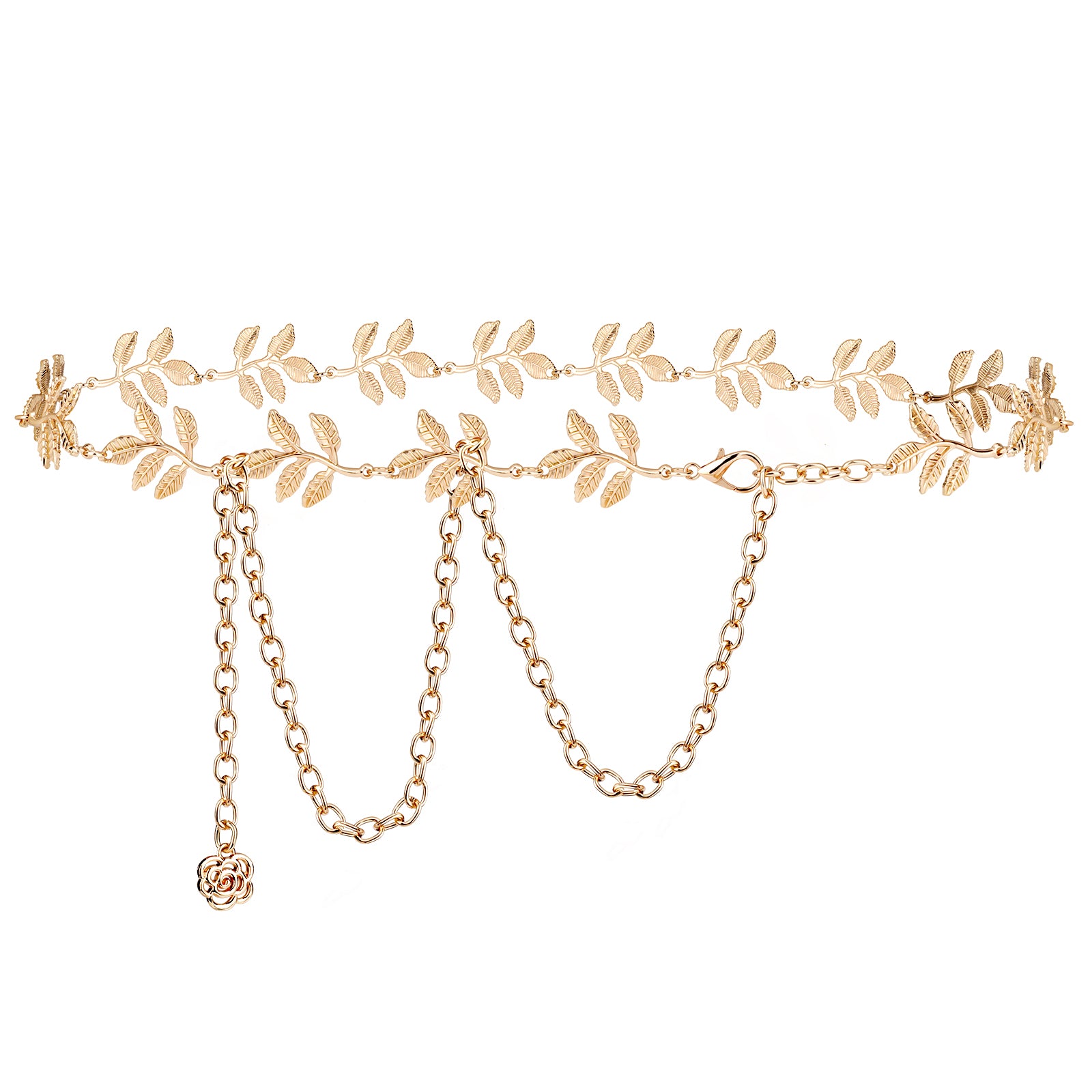 Plus Size Chain Belt for Women, Golden Leaf Style Metal Chain Belt Women Belly Waist Chains, Extra Long Body Chain, Max 51.2 Inch Adjustable Chunky Belt Chain