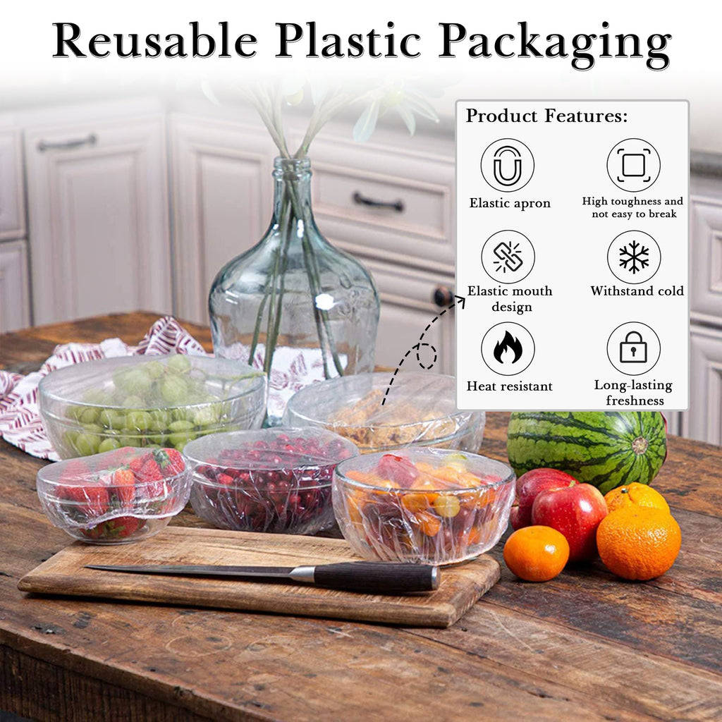Linkidea 50 Pcs Elastic Food Storage Cover, Plastic Food Wrap Up To 17.7 in Diameter Fits Plate & Bowl, Reusable Stretch Food Covers for Kitchen, Dining Use