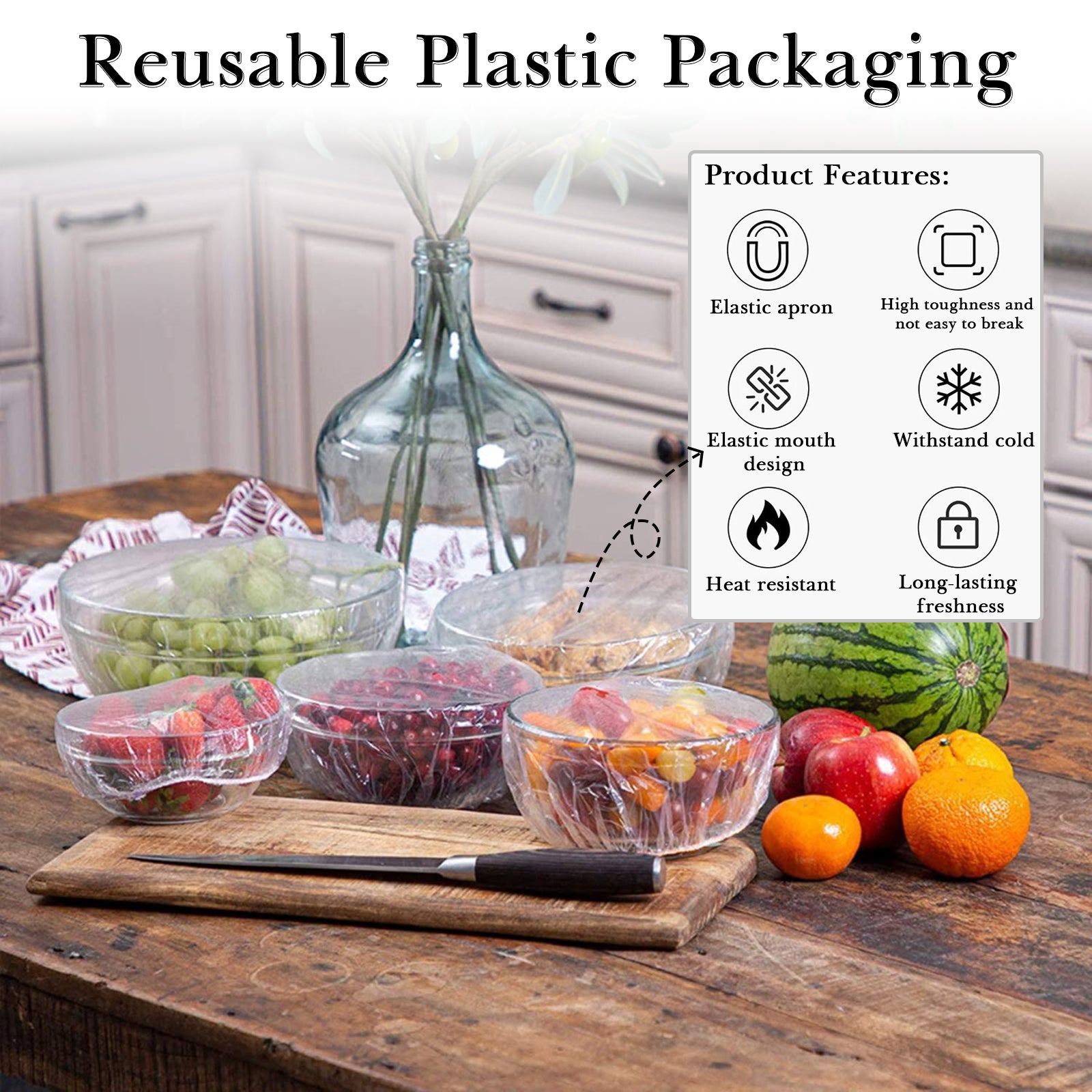 Linkidea 50 Pcs Elastic Food Storage Cover, Plastic Food Wrap Up To 17.7 in Diameter Fits Plate & Bowl, Reusable Stretch Food Covers for Kitchen, Dining Use