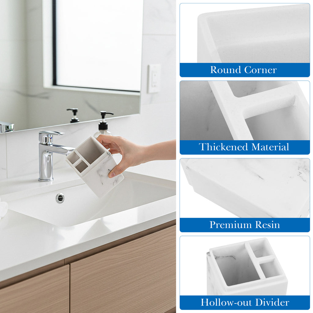 Linkidea Countertop Manual Toothbrush Holder with Lid, 3 Slots Brush and Toothpaste Stand for Bathroom, Dustproof Resin Organizer Compatible with Oral-B, Colgate, Reach Toothbrush (White)