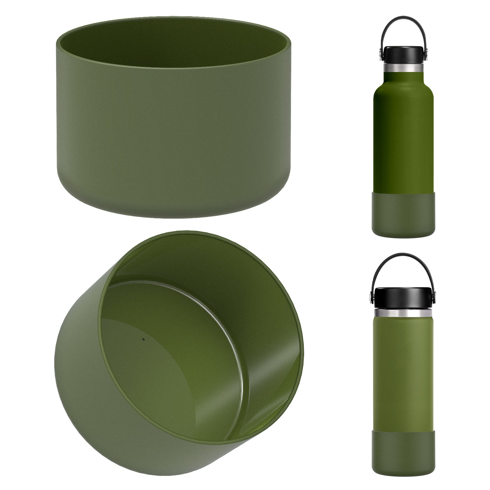 Linkidea 2 Pack Water Bottle Boot Compatible with Hydro Flask Wide Mouth 12oz/14oz/16oz/18oz/20oz, Silicone Bottle Bottom Sleeve Bumper Protector (Army Green)
