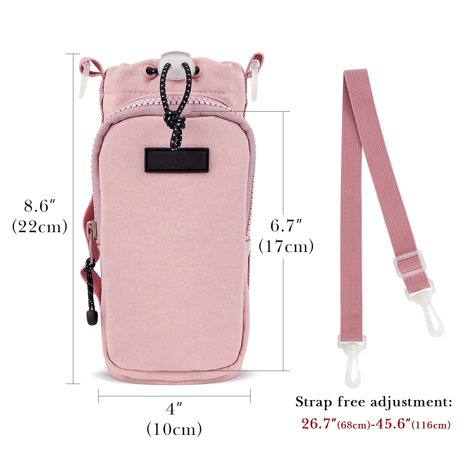 Linkidea Water Bottle Carrier with Strap Compatible with YETI Rambler Bottle 18oz/26oz, Owala FreeSip 24oz/32oz, Waterbottle Sling Bag Holder, Shoulder Strap with Phone Pocket (Pink)