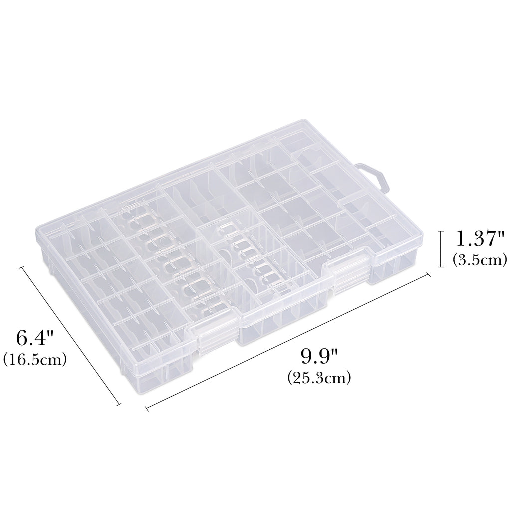 Linkidea Plastic Battery Organizer Case for AA/AAA/C/D/9V, Storage Box Holds 29 Batteries with Dividers, Portable for Home & Outdoor (Clear)