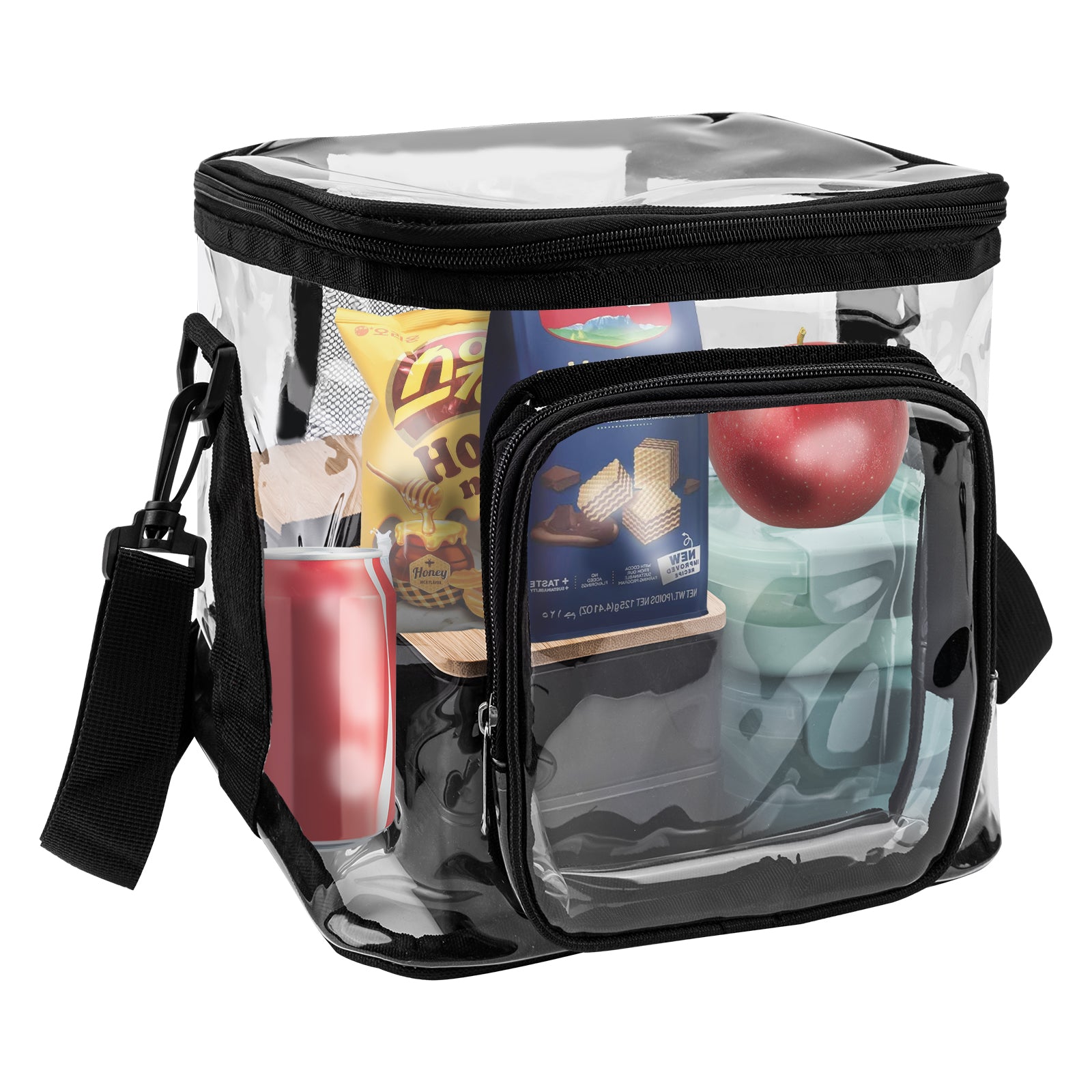 Linkidea Lunch Box for Adult, Transparent Lunch Bag with Shoulder Strap, Large Capacity Lunch Bag for Everyday Outings, Fits to Picnic and Daily Use (Black)