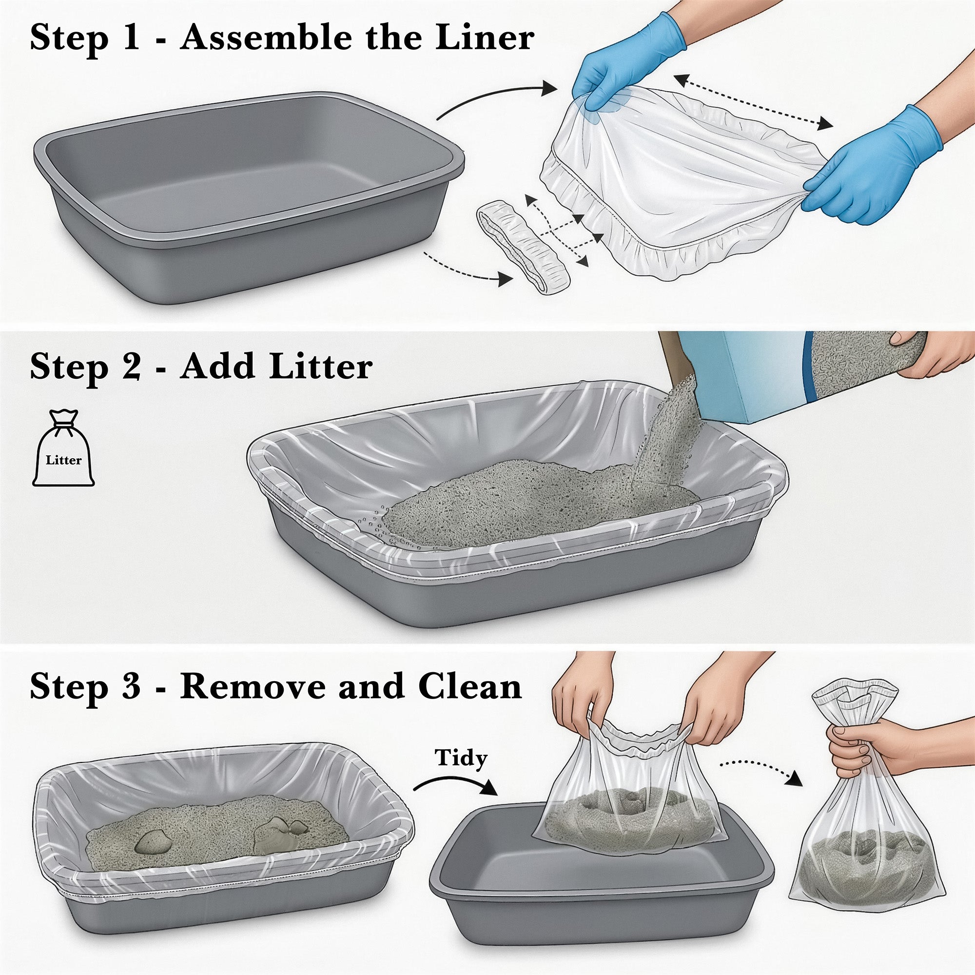 50 Pack Cat Litter Box Liners, Disposable Elastic Edge Kitty Litter Pan Bags, Leak-Resistant Plastic Trash Bags, Compatible with Large Open-Top and Covered Cat Litter Boxes