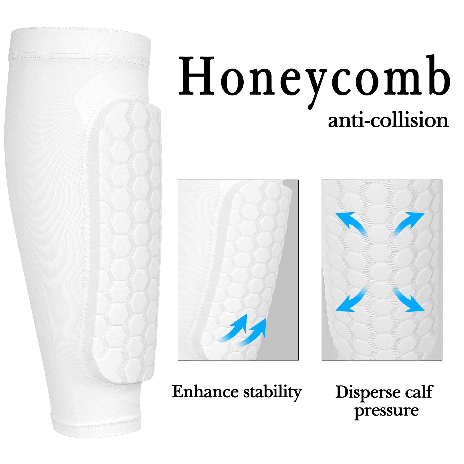 Linkidea Honeycomb Soccer Shin Guard for Adult, Lightweight Football Shin Pad Sleeve, Breathable and Easy to Put On Soccer Protective Leg Pads (1 Pair / White, XXL)