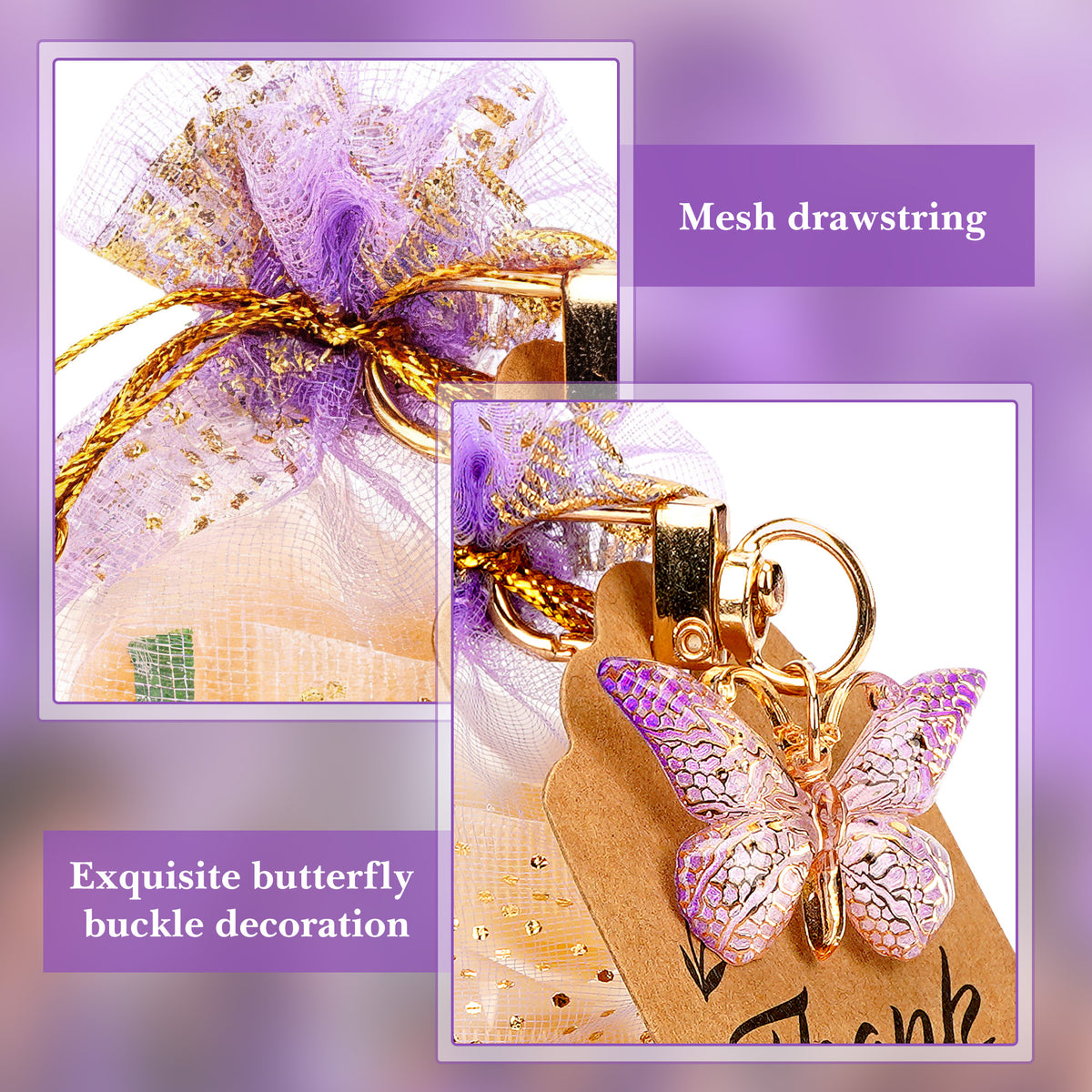 Linkidea 12 Pcs Butterfly Keychains with Thank You Tags, Party Favors, Butterfly Theme Event Favors, Backpack Charms, Bulk Keychains for Goodie Bags