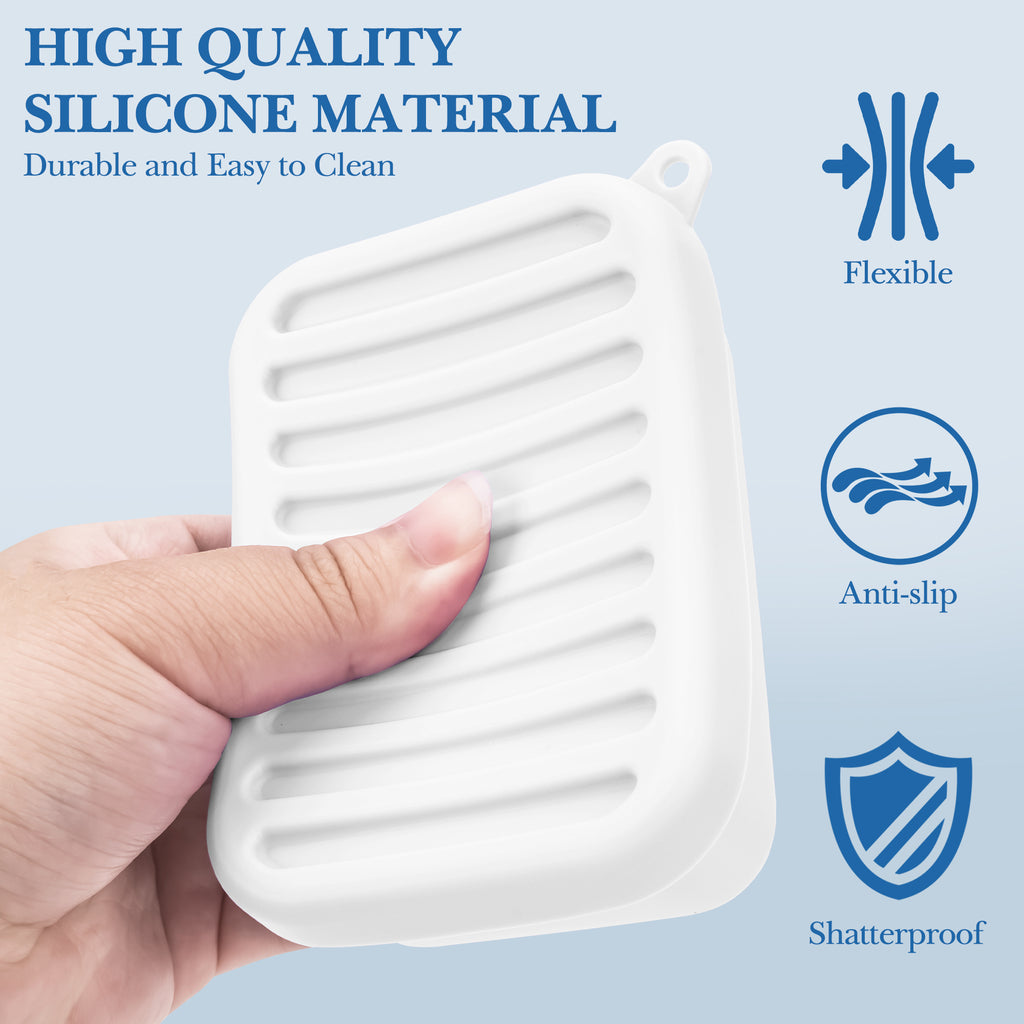 Linkidea Silicone Travel Soap Storage Box, Compact Bar Soap Holder with Drainage Layer, Shatterproof Better Storage, Suitable for Bathroom, Gym (White)