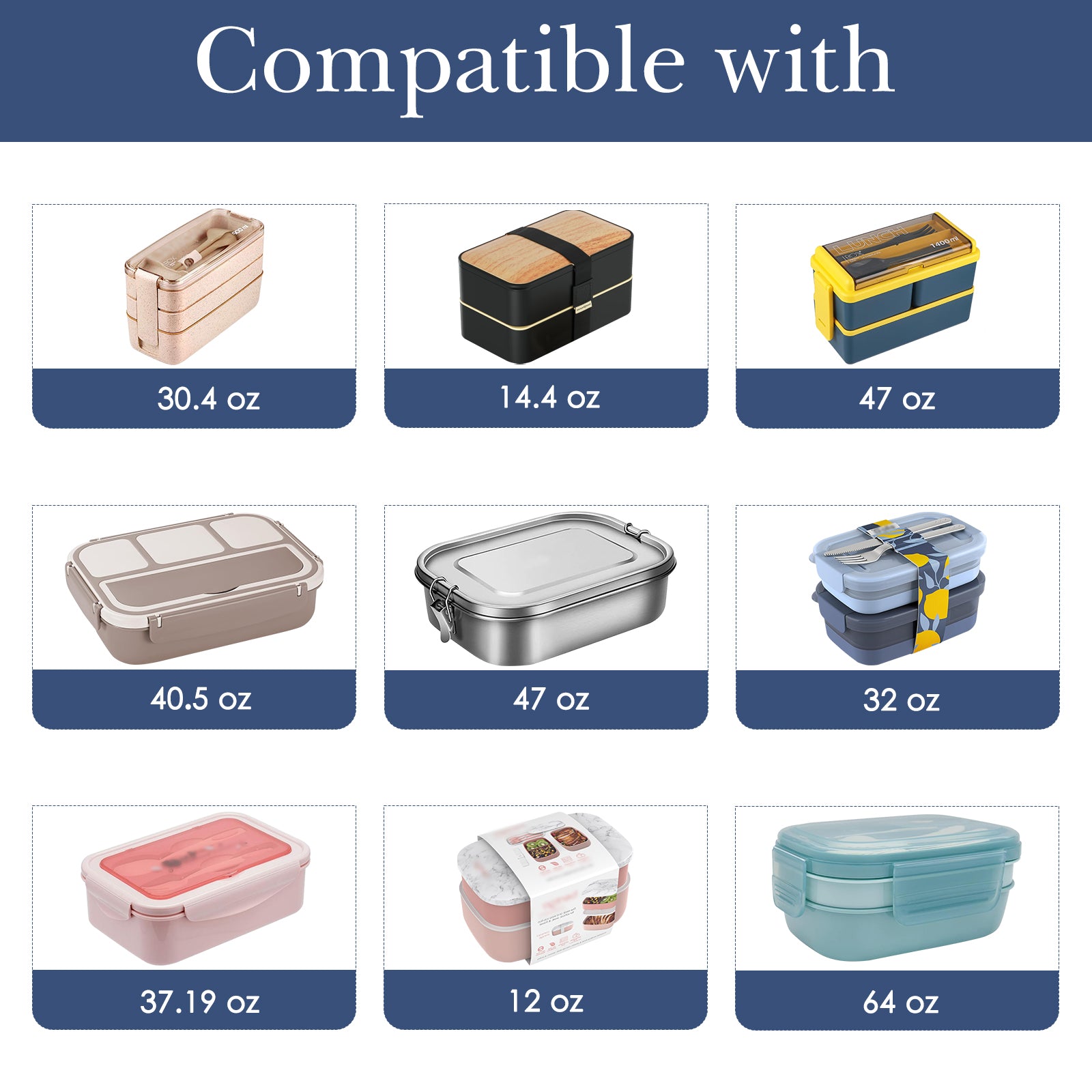 Linkidea Lunch Bag for Women/Men, Lunch Tote Bag Organizer with Adjustable Shoulder Strap for Adults, Reusable Lunch Box Bag for Picnic Work, Compatible with Bentoheaven, LOVINA, ELLO (Navy)