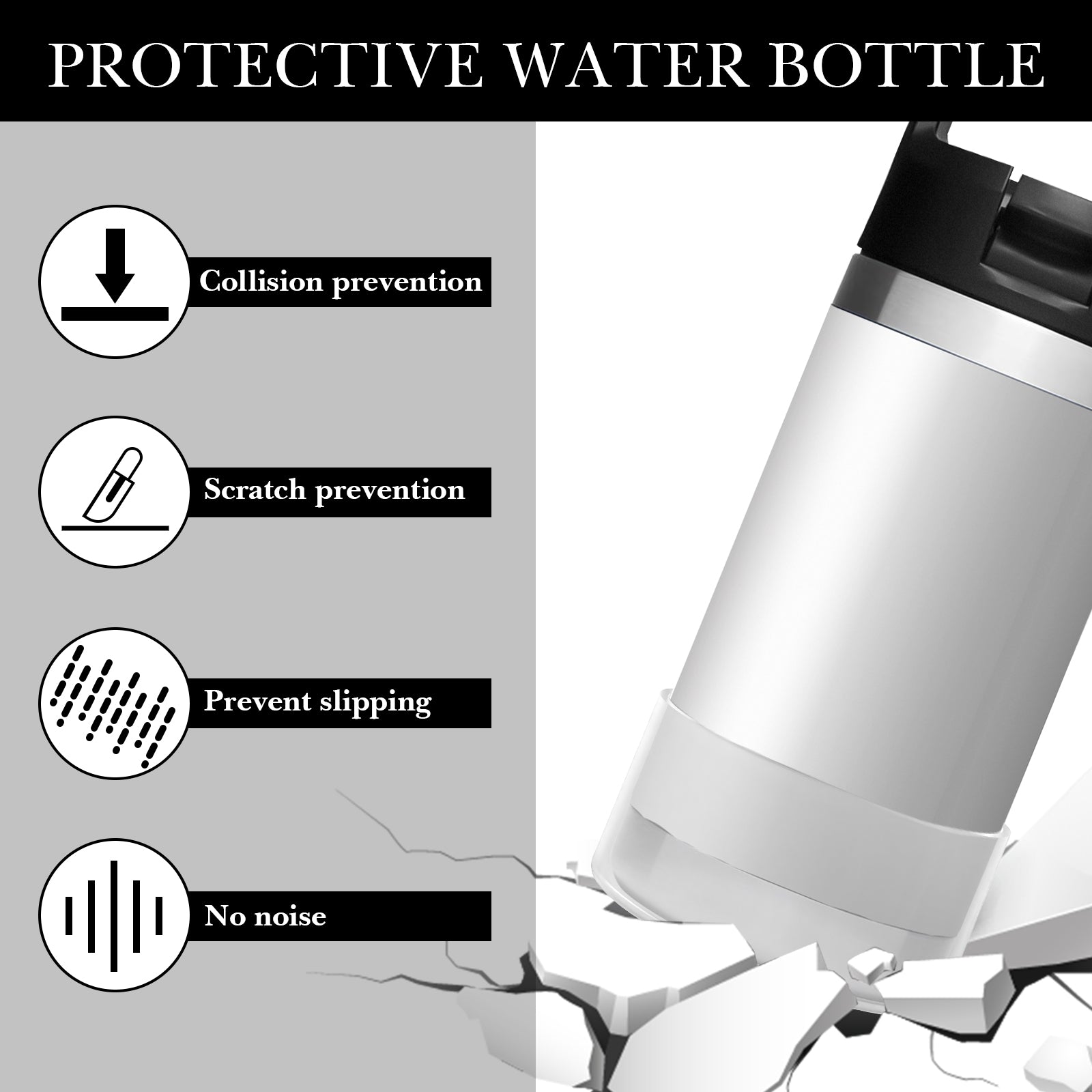 Linkidea Water Bottle Boot Compatible with YETI Rambler Jr. Kids 12oz, Rambler 12oz/18oz, Yonder 20oz/25oz, Silicone Anti-Slip Bottle Bottom Sleeve Bumper Protector (Clear White / 2 Pack)
